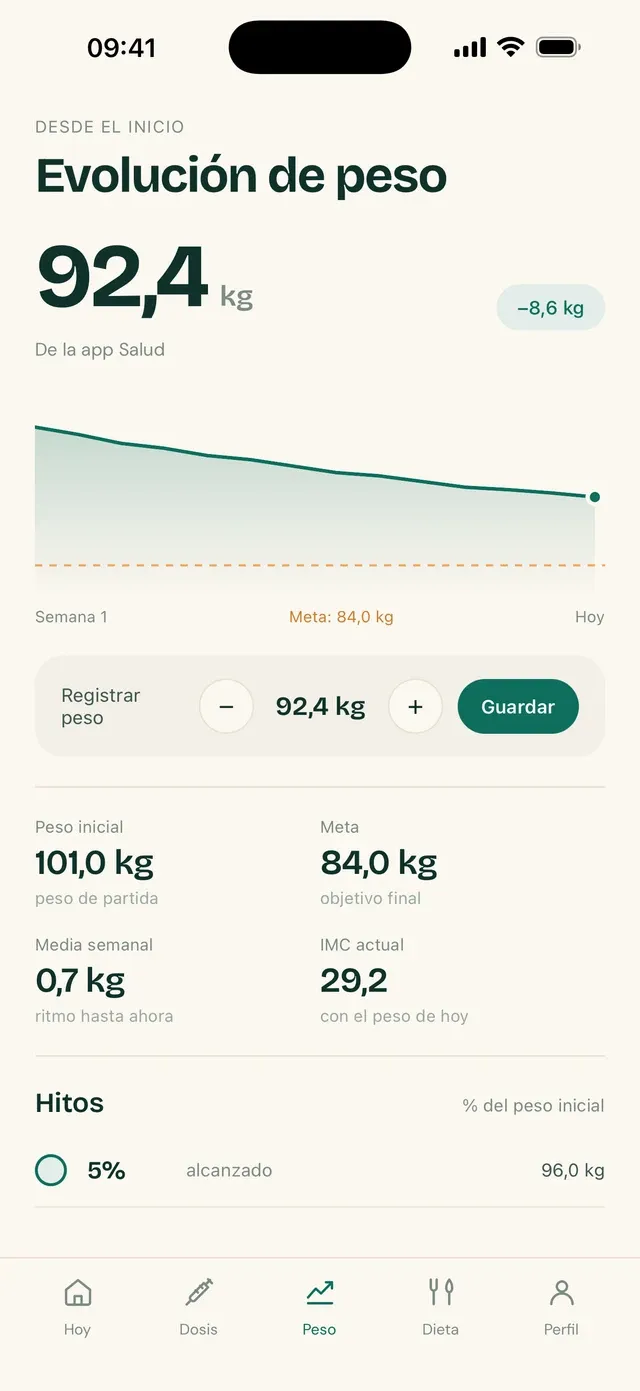 Pantalla de conexión con la app de salud del dispositivo